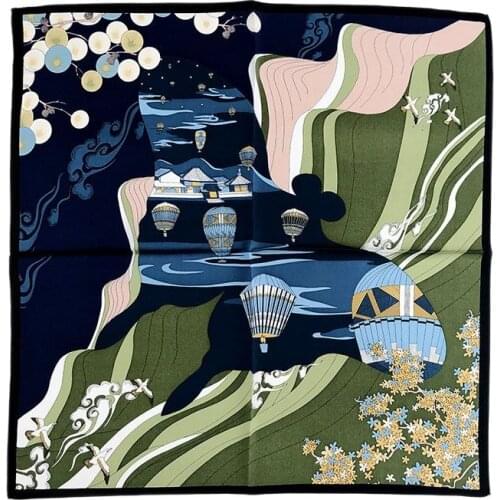 Hot Sale Silk Scarf Fashion Hot Air Balloon Printing Womens Neckerchief 100% Real Silk 53*53cm Square Scarf Female Sex Wrist To