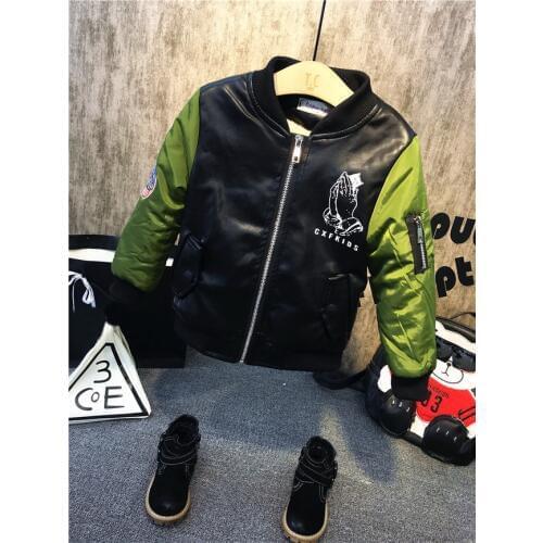 New Arrived Boys Coats Autumn Winter Fashion Childrens Plus Velvet Warming Cotton PU Leather Jacket For 2-6Year Kids Hot