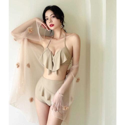 Summer High Waist Split Bikini Mesh Three-piece Sexy Beach Hot Spring Swimsuit Women