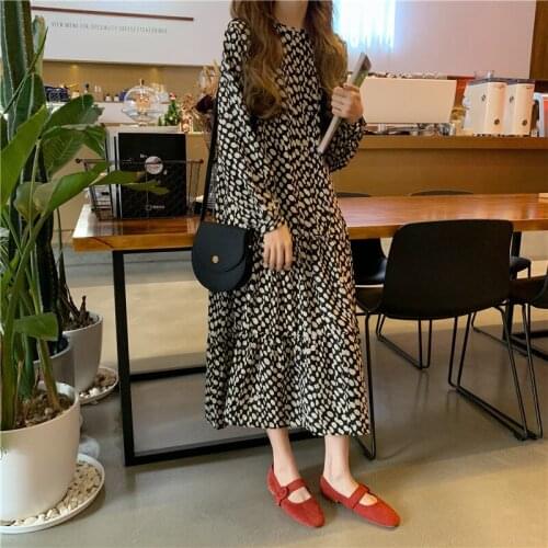 Polka Dot Print Summer Chiffon Dress Women Lantern Sleeve Loose Vintage Harajuku Korean Long Dress Elegant Party Dress
