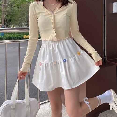 Cute Girls A Line Skirt Women Summer 2021 Kawaii Sweet Girl All-Match High Waist Y2k Skirts Black White Student Short Mini Skirt