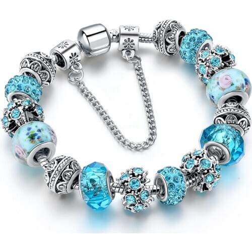 YADA INS Trendy Blue flower bead Bracelets&Bangles For Women flower Pulseira Feminina Charm Crystal Jewelry Bracelet BT200331