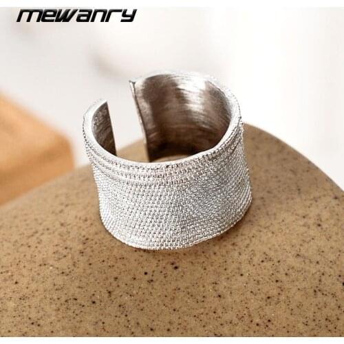 Mewanry INS Fashion New 925 Sterling Silver Wide Rings for Women Elegant Creative Bump Texture Party Jewelry Popular Accessories