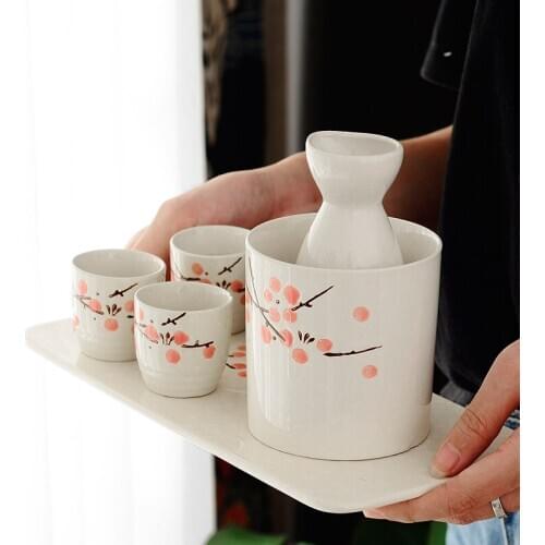 Wine Warmer Set Japanese Type Household Ceramic Sake Wine-making Cup Hot White Yellow Wine Pot Tray Korea Barware