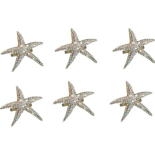 Set Of 6 Napkin Rings with Starfish Motif for Wedding, Party, Beach, Table Decoration
