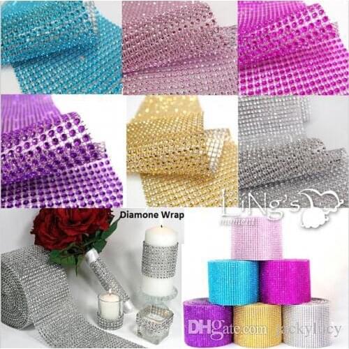 New 2015 Wedding Gift DIY Craft Accessories 24 Rows Diamond Mesh Wrap Sparkle Rhinestones Crystal Ribbon For Party Decoration