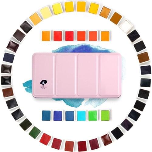 Original Paul Rubens 12/24/48 Watercolor Paint Set Portable Pink Box with Palette Watercolor Paint Art Supplies