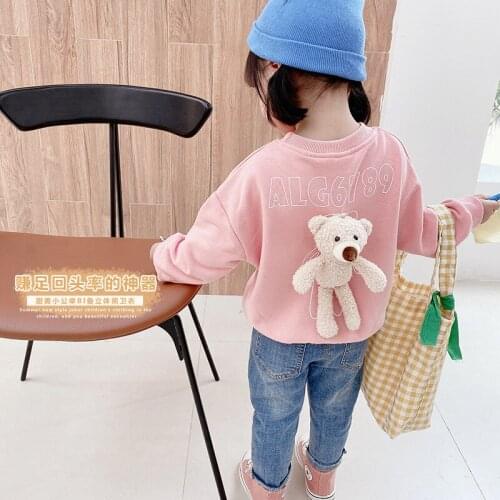 Autumn Fall Girls Cute Hoodies Long Sleeve with Bear Cartoon Sweatshirt O-neck Baby Toddler Clothes Polerones Korean 2 to 8 yrs