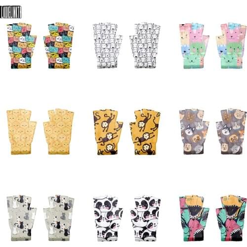 New Mini Animal Half Finger Gloves Colorful Cute Women Fingerless Gloves Casual Sports Riding Unisex Knitted Gloves Work Gloves