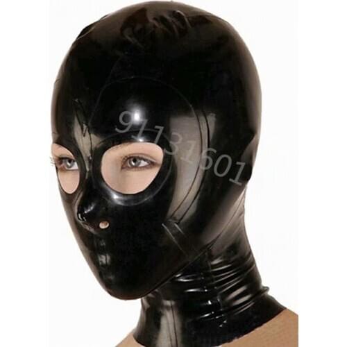 Rubber Black Latex Mask Open Eyes and Nostrils Rubber Unisex Hood Unique Club Wear