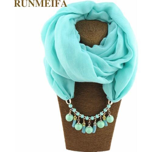 RUNMEIFA 2020 Pendant Necklace Scarf Women Solid Color Shawls Jewelry Scarf Female Stole Beach Trip Pareos Accessories Scarves