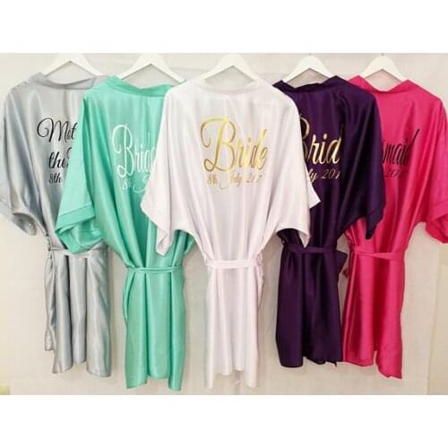 Customize date glitter wedding Bridesmaid bride satin pajamas robes maid of honor dressing gown kimonos gowns party favors