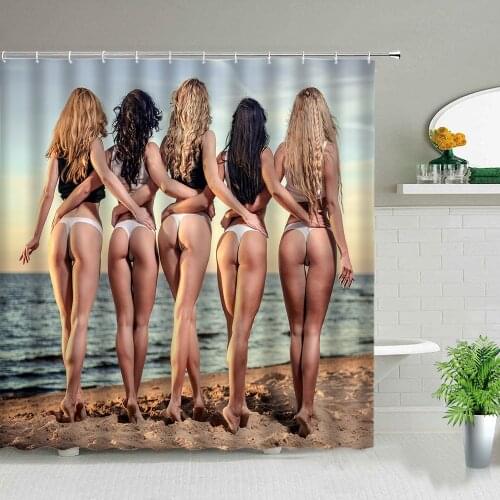 Sexy woman sun beach scenery girl shower curtain windproof bathroom decoration home furnishing
