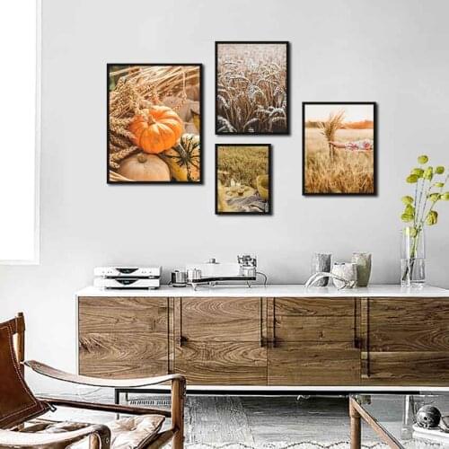 Modern Harvest Canvas Painting Poster Print Idyllic Scenery Crops Rice Wheat and Pumpkins for Home Rooms Gallery Wall Decoration