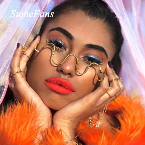 Stonefans Unisex Vintage Metal Wave Glasses Frame Luxury Jewelry Hanging Rhinestone Glasses Chains Sunglasses Lensless Glasses