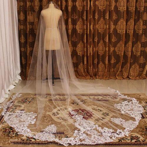 Luxury Lace Wedding Veil 3 Meters Long Bridal Veil with Comb One Layer Ivory Veil Bride Wedding Accessories