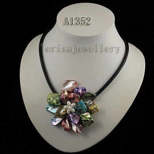 Unique Shell Flower Necklace,Real Baroque Freshwater Pearl Shell Leather Jewelry,Handmade Choker Necklace,More Color For Choose