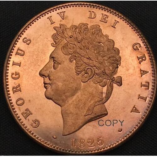Great Britain 1825 1/2 Penny George IV British Britannia Seated Right Red Copper Copy Coin