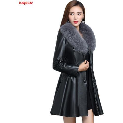 Women Leather Jacket Winter Coat 2019 New Faux Fox Fur Collar Plus Cotton Warm Long Womens Pu Leather Jackets Coat S-4XL W1416
