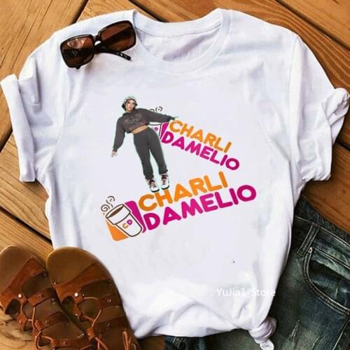 WomenS Clothing Charli Damelio Coffee Graphic Print Tshirts Femme Vogue T Shirt Female Harajuku Kawaii Clothes Hip Hop T-Shirt