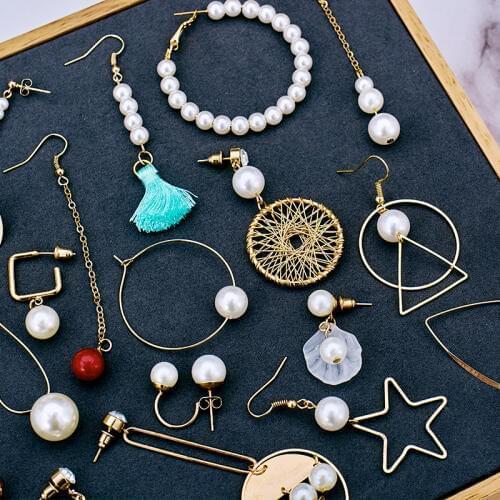 H:HYDE Simulated Pearl Earrings For Women Lover Geometric Gold Round Heart Drop Dangle Earrings Korean Statement Jewelry