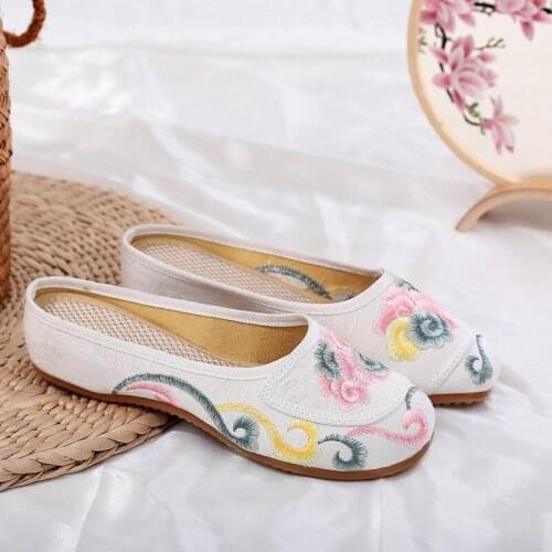 YourSeason Ladies Jacquard Fabric Shoes Mules All Seasons Women Comfort Slide Flat Slippers Chinese Embroidery Slippers