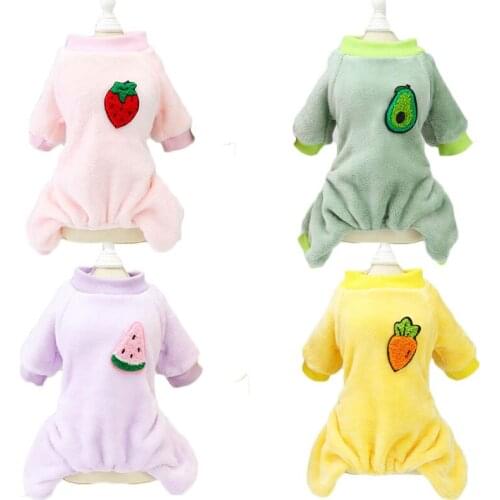 Soft Fleece Dog Pajamas Jumpsuit Romper Winter Pet Cat Clothes Fruit Pattern Candy Color Hoodie Pyjamas Overalls For Small Dogs