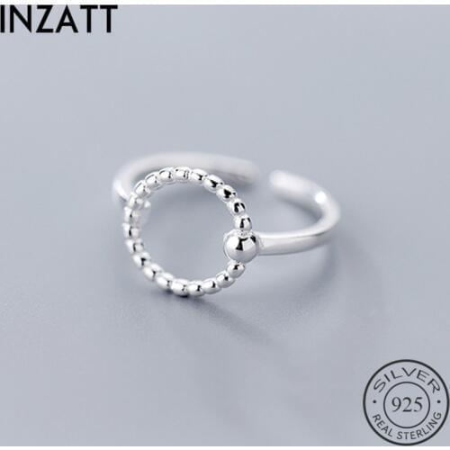 INZATT Real 925 Sterling Silver Geometric Hollow Round Ring For Fashion Women Party Gift Fine Jewelry Trendy Adjustable Ring