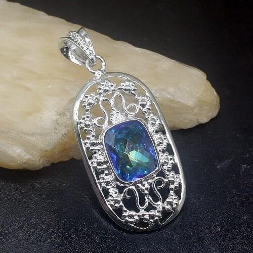 Fashion Jewelry Unique Genuine 925 Silver Fire Mystical Topaz Charm Pendant Necklace Gifts for Women Girls 20213604