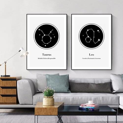 12 Constellations Character Quote Picture Home Decor Nordic Canvas Painting Wall Art Cartoon Posters and Prints for Bedroom