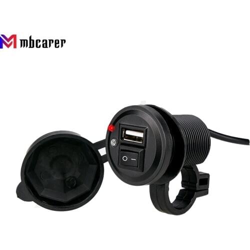 12V 24V USB Waterproof Motorcycle Switch Socket Motorbike Charger 5V 2.1A Cigarette Lighter Adapter for Mobile Phone