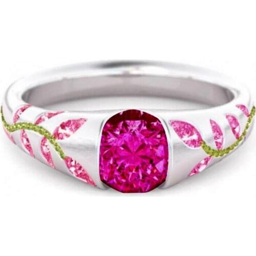 2021 Exquisite Leaves Women Rings Jewelry Wedding Band Romantic Red/Pink Crystal Rhinestones Rings For Women Accessories