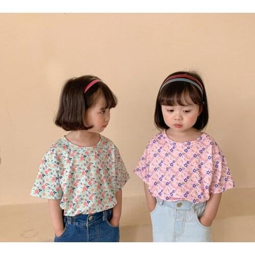 2021 new arrival girls boys floral summer short sleeve casual cotton kids t-shirt