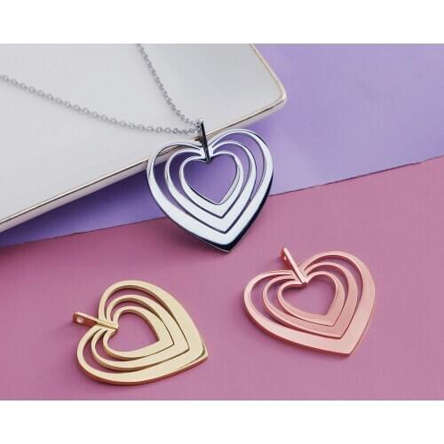 3Pcs/Lot Stainless Steel Mirror Polished Multilayer Hollow Heart DIY Charm Pendant for Jewelry Findings Accessories