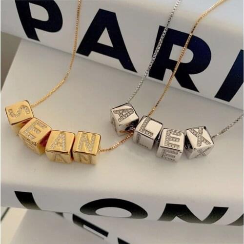 3UMeter 2020 New Baby Block Necklace Gemstones Pendant Letter Necklace Women Square Cute Necklace Gold Gift