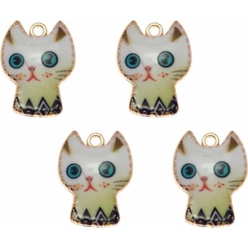 5pcs 10pcs Kawaii Alloy Cat Enamel Charms Gold Tone Bracelet Pendants Jewelry Findings Craft DIY Necklace Keychain DIY 28*23mm