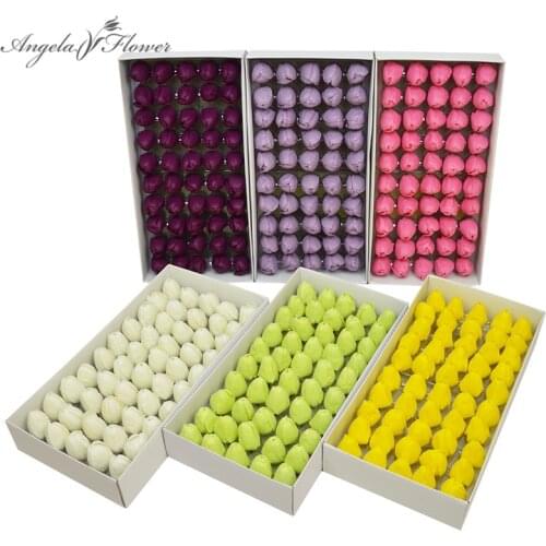 50pcs/Box Soap Tulip Flower Head DIY Bouquet Soap Flower Gift Box Artificial Flower Accessories Valentines Day Gifts Home Decor