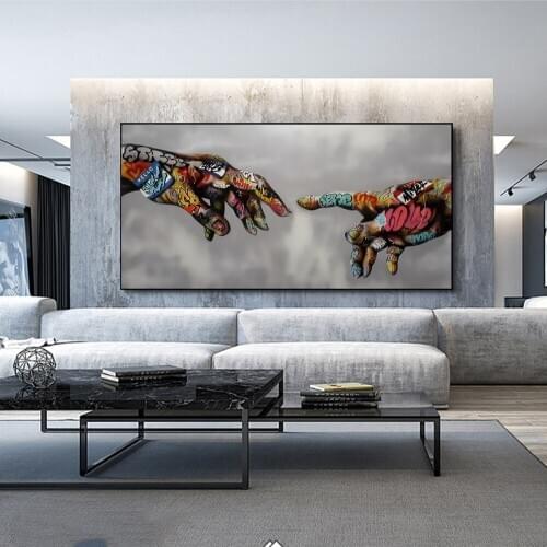 Abstract Graffiti Art of Hand to Hand Canvas Paintings on the Wall Art Posters And Prints Creation Of Adam Modern Art Pictures