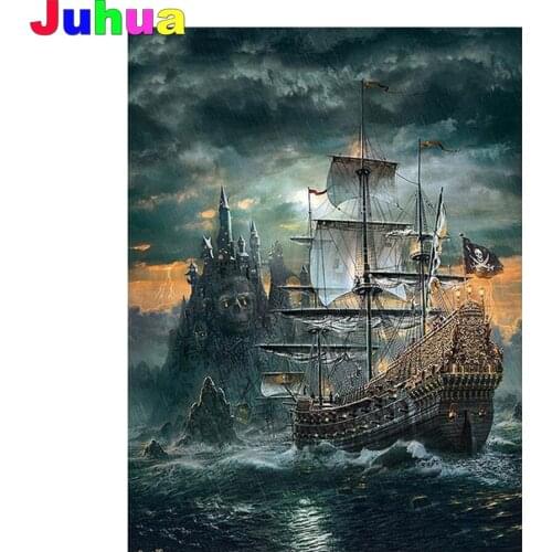 Skull island castle 5D diy diamond painting cross stitch full drill Sailboat diamond embroidery mosaic art home decor