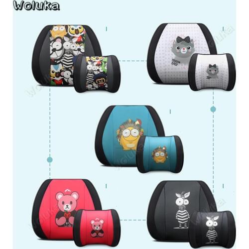 Car Auto Seat Support Memory Foam with Neck Pillow Headrest Cartoon kst Seat Back Lumbar Support Waist Pad CD50 Q01