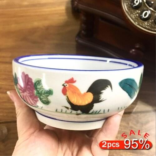 Free shipping Rooster Pattern Childrens Ceramic Vintage Bowl Hotel Restaurant Household tableware rice nodles dessert bowl