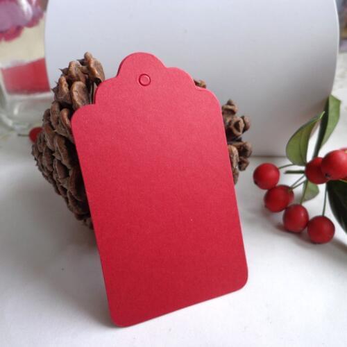 50pcs Red DIY Paper Gift Tag Party Wedding Message Gift Hang Tag Craft Cards Scalloped Paper Label Cards Hemp String Included