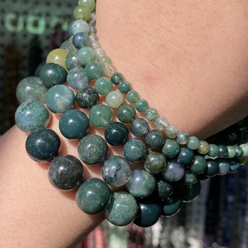 Natural Moss Agates Stone Beads Round Loose Spacer Beads For Jewelry Making Diy Bracelet Necklace Accessories 4 6 8 10 12mm 15