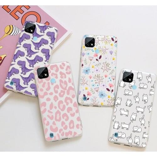 Case For Realme C21 Capa 6.5" Silicone Clear TPU Flower Animal Case For OPPO Realme C21 Phone Case For Realme C21 C 21 Shell Bag