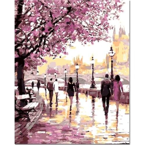 Flower Tree DIY Digital Oil Painting By Numbers Canvas Wall Arts Hand Painted Picture Paint for Adult Beginner Home Decor