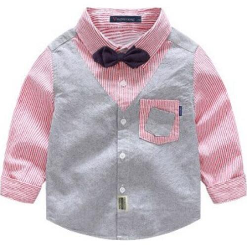 Childrens clothing boy long-sleeve striped shirt cotton splicing