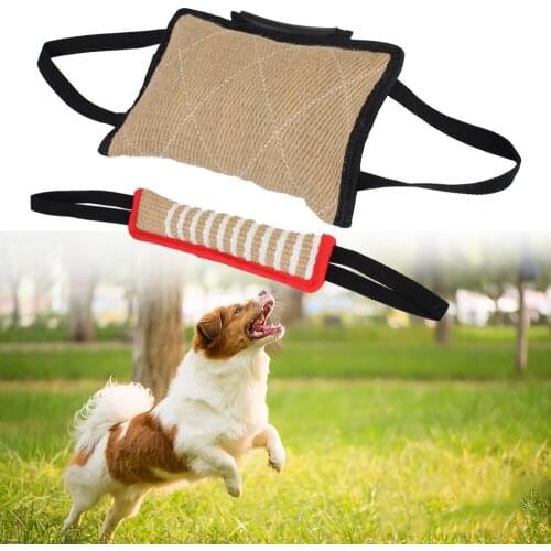 Pet Chewing Toy Dog Bite Stick Hemp Cloth Durable Dog Training Dog Training Bite Tug Pillow With 2 Rope Handles
