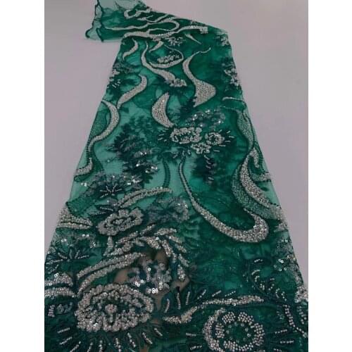French Beaded Lace Fabrics green with Sequins African Tulle Mesh Lace Fabric Nigerian Sequence Lace for Party Wedding dress