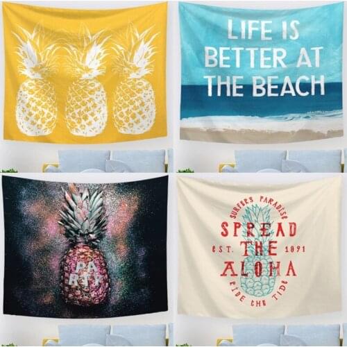 Summer Beach Wall Tapestry Pineapple Hanging Beach Sea Waves Blue Tapestries White Tapestry Hippie Home Decoration Warm Colour