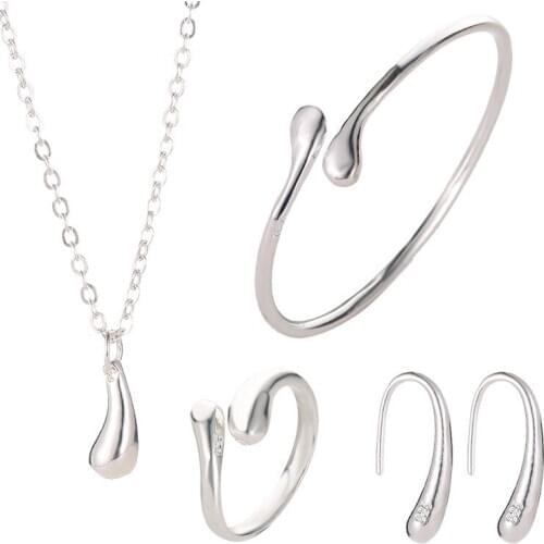Exquisite Water Drop Jewelry Sets Silver plated gold Color Necklace Earrings Ring Bracelet Jewelry Set For Women 4 Piece Set